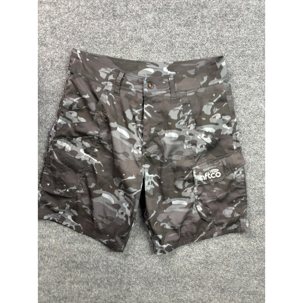 AFTCO Fishing Shorts Mens 32 Grey Camo Ripstop Cargo Performance Stretch